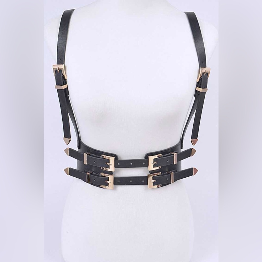 Plus Size Stallion Western 2 Black Vegan Leather Corset Harness Statement